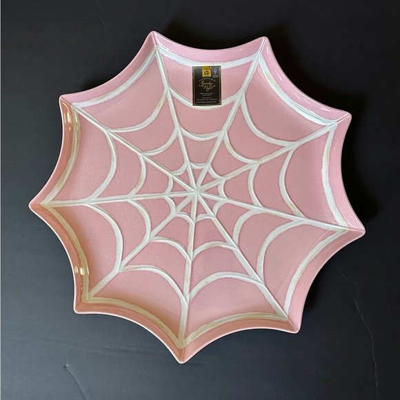 AUTHENTIQUE SPOOKY NIGHT Halloween Spider Web Serveware Platter - Pink - Picture 1 of 8